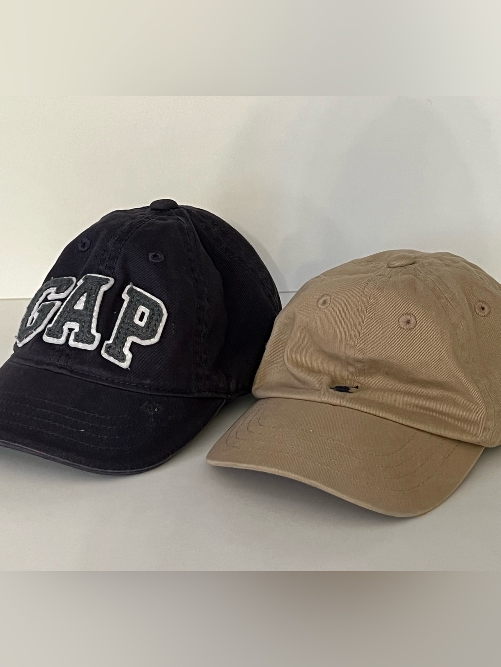 Baby Gap Navy Blue and Ralph Lauren Khaki Baseball Cap Set - Classic Logo Hats